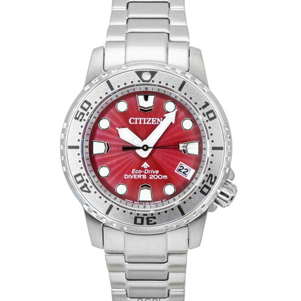Montre femme Citizen Promaster Dive en acier inoxydable, cadran rouge, Eco-Drive EO2027-50Z, étanche à 200 m