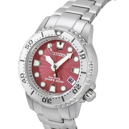 Montre femme Citizen Promaster Dive en acier inoxydable, cadran rouge, Eco-Drive EO2027-50Z, étanche à 200 m