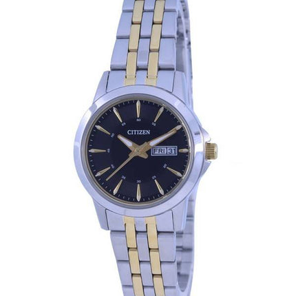 Montre Citizen à cadran noir en acier inoxydable à deux tons avec quartz EQ0608-55E pour femme