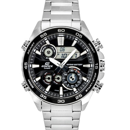 Montre homme Casio Edifice analogique-numérique en acier inoxydable, cadran noir, mouvement à quartz ERA-130D-1A, étanche à 100 m