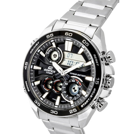 Montre homme Casio Edifice analogique-numérique en acier inoxydable, cadran noir, mouvement à quartz ERA-130D-1A, étanche à 100 m