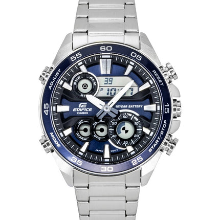 Montre homme Casio Edifice analogique-numérique en acier inoxydable, cadran bleu, mouvement à quartz ERA-130D-2A, étanche à 100 m