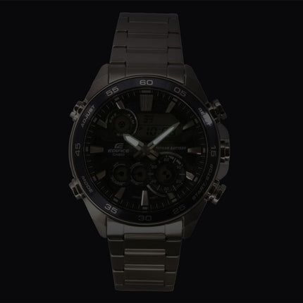 Montre homme Casio Edifice analogique-numérique en acier inoxydable, cadran bleu, mouvement à quartz ERA-130D-2A, étanche à 100 m