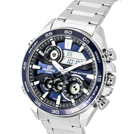 Montre homme Casio Edifice analogique-numérique en acier inoxydable, cadran bleu, mouvement à quartz ERA-130D-2A, étanche à 100 m