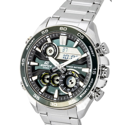 Montre homme Casio Edifice analogique-numérique en acier inoxydable, cadran vert, mouvement à quartz ERA-130D-3A, étanche à 100 m