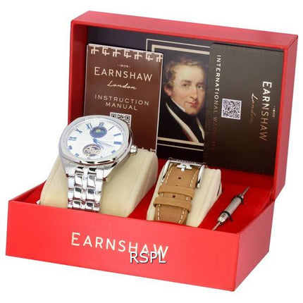 Thomas Earnshaw Peel Edition Limitée Phase de Lune Argent Ciel Cadran Coeur Ouvert Automatique ES-8206-44 Montre Homme