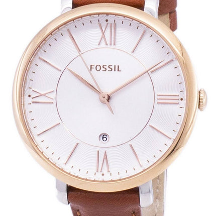 Fossiles Jacqueline Silver cadran de montre de cuir brun ES3842 féminin
