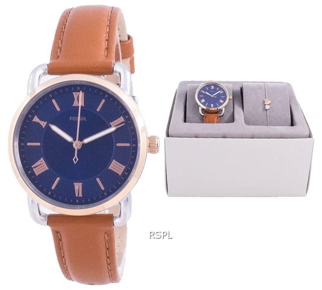 Montre Fossil Copeland Cadran Bleu Quartz ES4913SET avec Coffret Cadeau Montre Femme