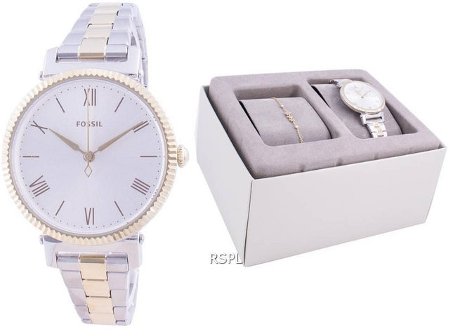 Fossil Daisy cadran argenté en acier inoxydable Quartz ES4914SET avec montre pour femme
