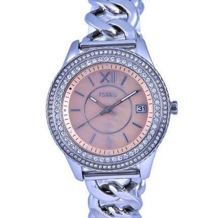 Fossil Stella Crystal Accents Or Rose Nacre Cadran Quartz ES5134 Montre Femme