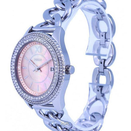 Fossil Stella Crystal Accents Or Rose Nacre Cadran Quartz ES5134 Montre Femme