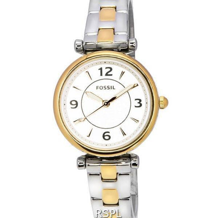Fossil Carlie Two Tone Acier Inoxydable Argent Cadran Quartz ES5201 Montre Femme