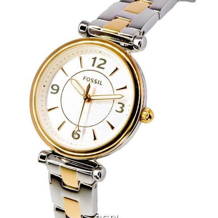 Fossil Carlie Two Tone Acier Inoxydable Argent Cadran Quartz ES5201 Montre Femme