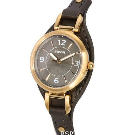 Fossil Carlie Eco Bracelet en cuir Cadran noir Quartz ES5212 Montre pour femme