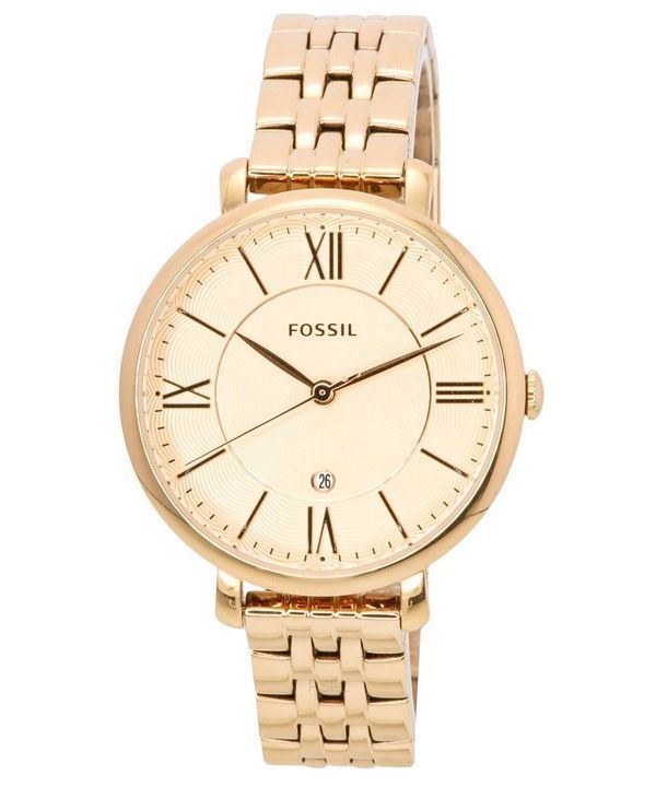 Montre pour femme Fossil Jacqueline en acier inoxydable avec cadran doré rose ES5252SET avec coffret cadeau