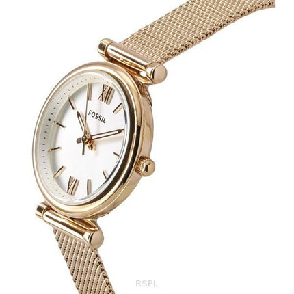 Montre pour femme Fossil Carlie en acier inoxydable doré rose avec cadran argenté ES5314SET avec coffret cadeau