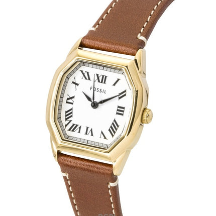 Montre femme Fossil Harlow, bracelet en cuir, cadran beige, mouvement à quartz ES5364