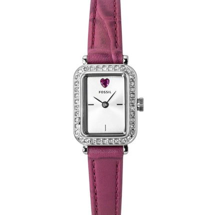 Montre femme Fossil Raquel Mini, bracelet en cuir rose, cadran argenté, mouvement à quartz ES5466