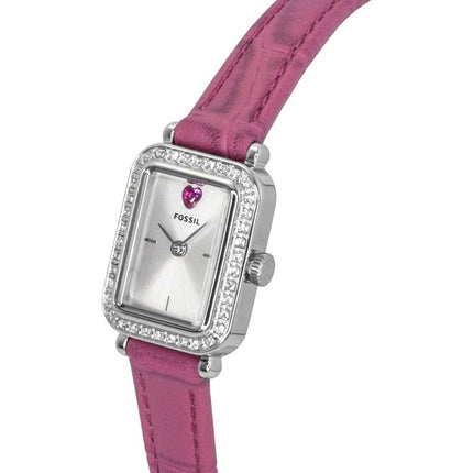 Montre femme Fossil Raquel Mini, bracelet en cuir rose, cadran argenté, mouvement à quartz ES5466