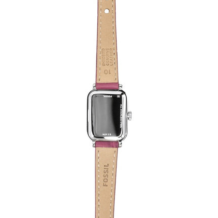 Montre femme Fossil Raquel Mini, bracelet en cuir rose, cadran argenté, mouvement à quartz ES5466