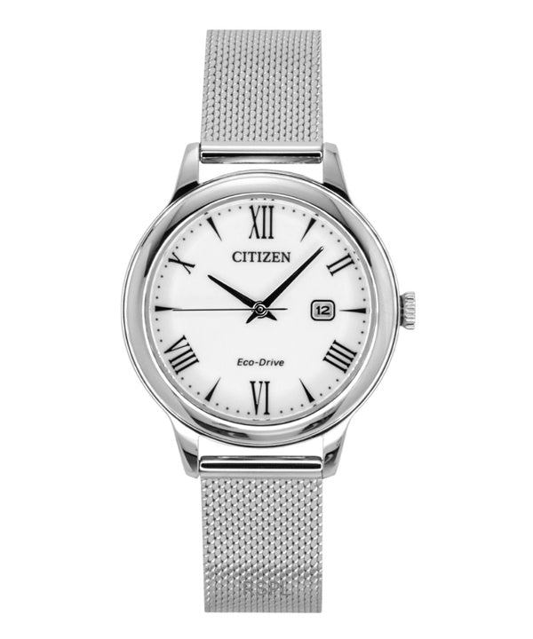 Montre Citizen Elegance pour femme, cadran blanc, acier inoxydable, Eco-Drive EW2621-75A, 100 m
