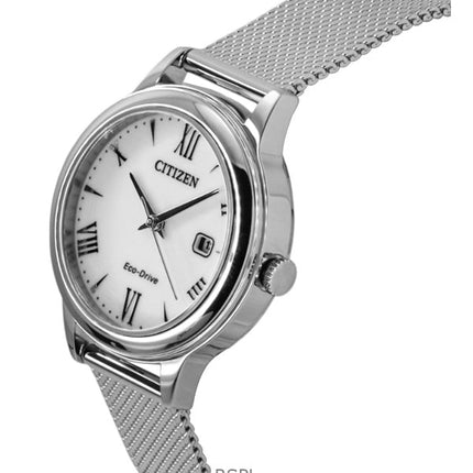 Montre Citizen Elegance pour femme, cadran blanc, acier inoxydable, Eco-Drive EW2621-75A, 100 m
