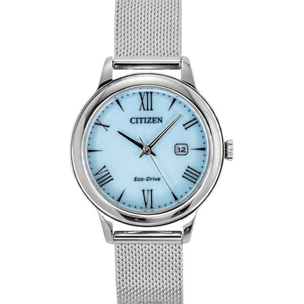 Montre Citizen Elegance en acier inoxydable avec cadran bleu Eco-Drive EW2621-75M pour femme, autonomie 100 m