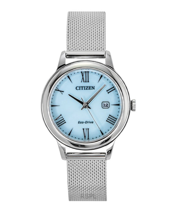 Montre Citizen Elegance en acier inoxydable avec cadran bleu Eco-Drive EW2621-75M pour femme, autonomie 100 m