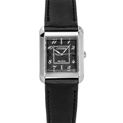 Montre femme Citizen Bianca, bracelet en cuir, cadran noir, Eco-Drive EW5600-01E