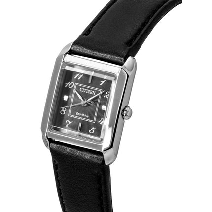 Montre femme Citizen Bianca, bracelet en cuir, cadran noir, Eco-Drive EW5600-01E