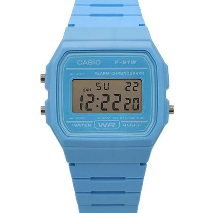 Montre unisexe Casio Digital avec bracelet en résine bleue et quartz F-91WC-2A