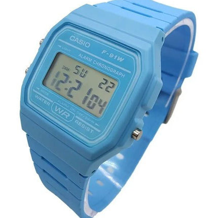 Montre unisexe Casio Digital avec bracelet en résine bleue et quartz F-91WC-2A