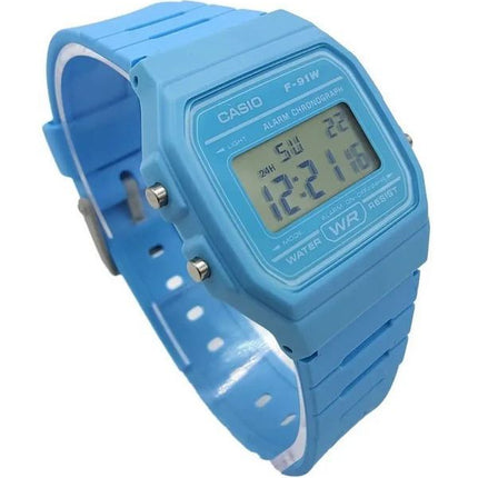 Montre unisexe Casio Digital avec bracelet en résine bleue et quartz F-91WC-2A