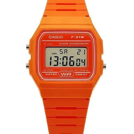 Montre unisexe Casio Digital Orange avec bracelet en résine Quartz F-91WC-4A2