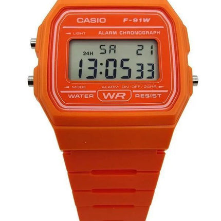 Montre unisexe Casio Digital Orange avec bracelet en résine Quartz F-91WC-4A2