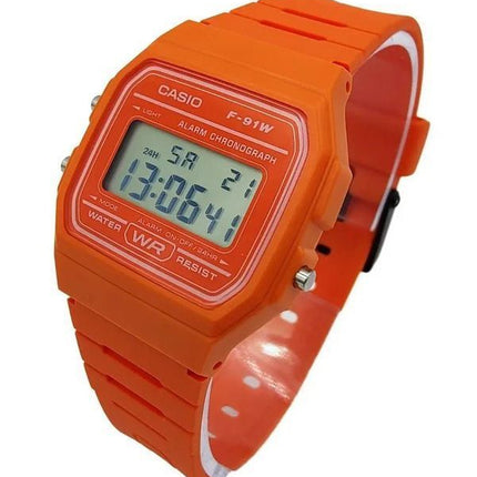 Montre unisexe Casio Digital Orange avec bracelet en résine Quartz F-91WC-4A2