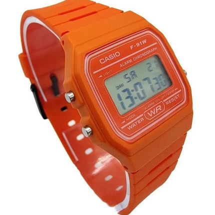 Montre unisexe Casio Digital Orange avec bracelet en résine Quartz F-91WC-4A2