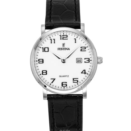 Montre Festina Classic pour femme, bracelet en cuir, cadran blanc, quartz, F16477-1