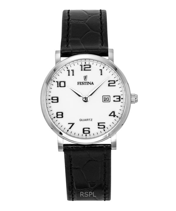 Montre Festina Classic pour femme, bracelet en cuir, cadran blanc, quartz, F16477-1