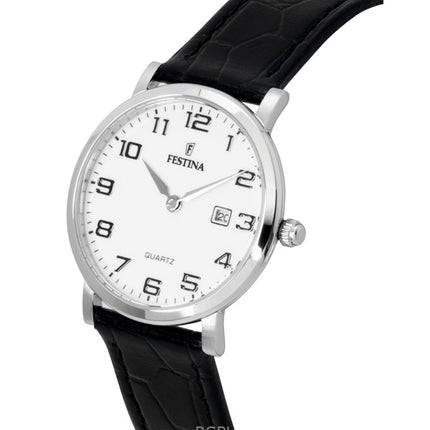 Montre Festina Classic pour femme, bracelet en cuir, cadran blanc, quartz, F16477-1