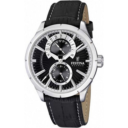 Montre Festina Retro avec bracelet en cuir multifonction et cadran noir à quartz F16573-3 pour homme