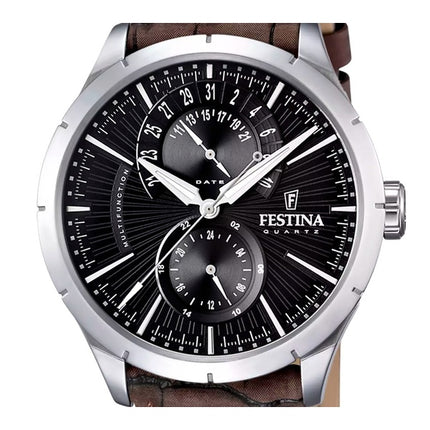 Montre Festina Retro pour homme avec bracelet en cuir et cadran noir multifonctions à quartz F16573-4