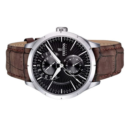 Montre Festina Retro pour homme avec bracelet en cuir et cadran noir multifonctions à quartz F16573-4