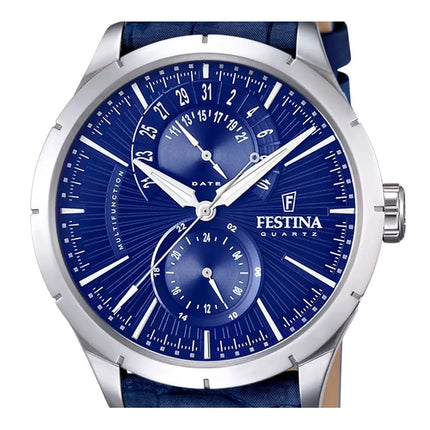Montre Festina Retro Multifonction Bracelet Cuir Cadran Bleu Quartz F16573-7 Homme