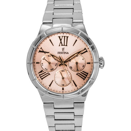 Montre Festina Boyfriend pour femme, multifonction, cadran rose, quartz, F16716-3, acier inoxydable