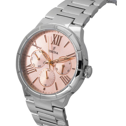Montre Festina Boyfriend pour femme, multifonction, cadran rose, quartz, F16716-3, acier inoxydable