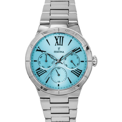 Montre Festina Boyfriend pour femme, multifonction, acier inoxydable, cadran bleu glacier, quartz, F16716-4