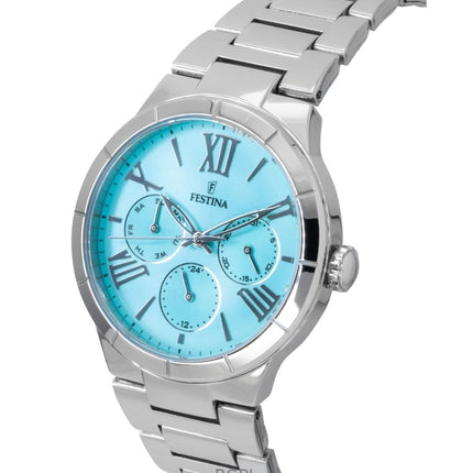 Montre Festina Boyfriend pour femme, multifonction, acier inoxydable, cadran bleu glacier, quartz, F16716-4