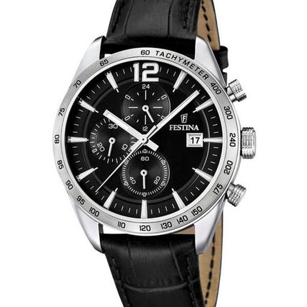 Montre chronographe Festina Timeless pour homme avec bracelet en cuir et cadran noir F16760-4