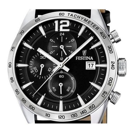Montre chronographe Festina Timeless pour homme avec bracelet en cuir et cadran noir F16760-4
